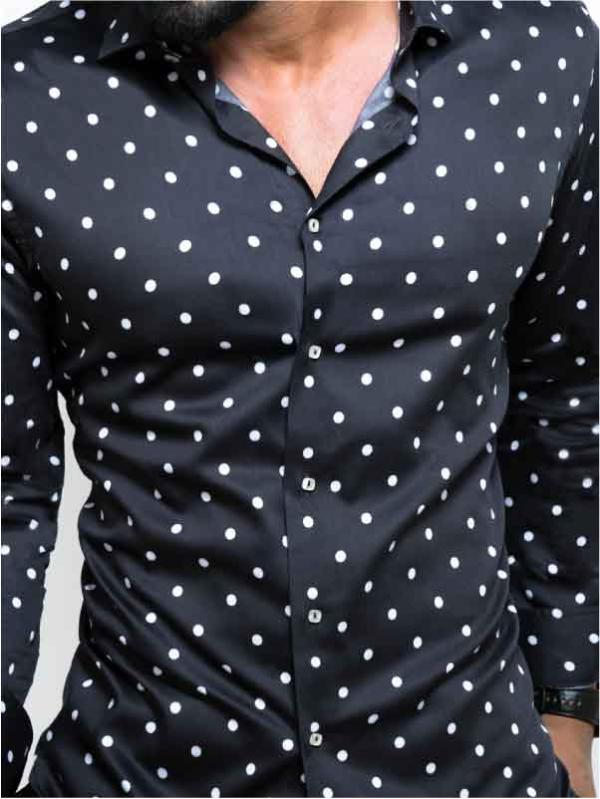 Bruno Black Printed Full sleeve single cuff Slim Fit  Blended Shirt