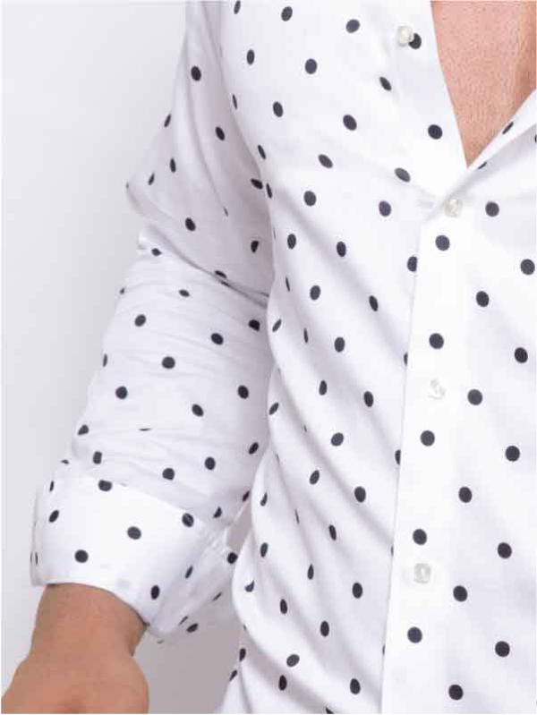 Bruno White Printed Full sleeve single cuff Slim Fit  Blended Shirt