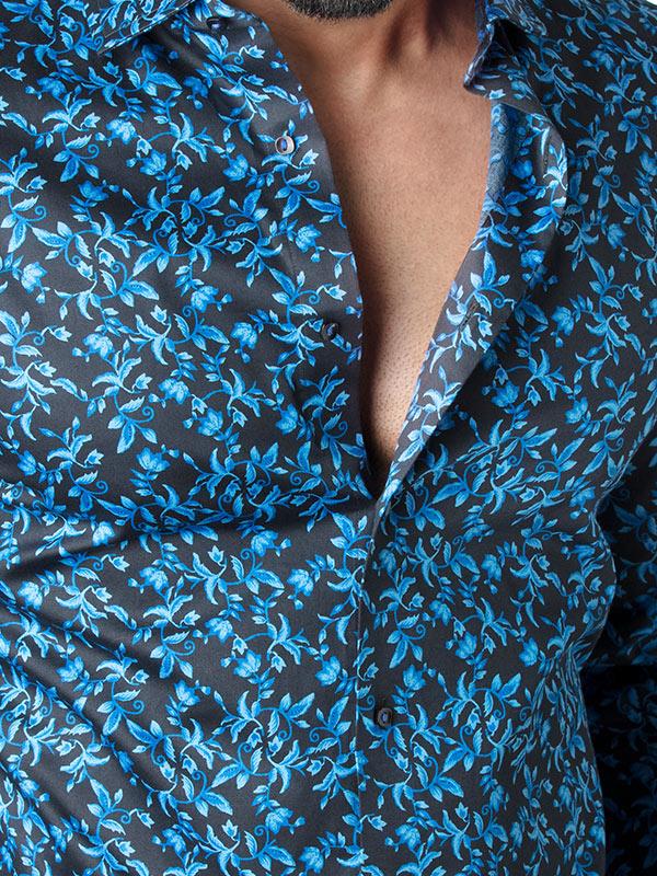 Calderoni Cobalt Printed Full sleeve single cuff Slim Fit  Blended Shirt