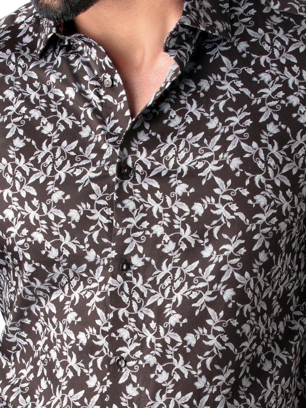 Calderoni Dark Grey Printed Full sleeve single cuff Slim Fit  Blended Shirt