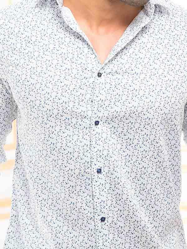 Cali Blue Printed Full sleeve single cuff Slim Fit  Blended Shirt