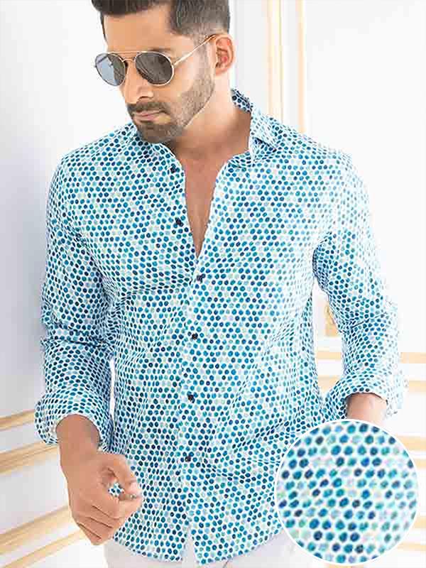 Carrillo Sky Printed Full sleeve single cuff Slim Fit  Blended Shirt