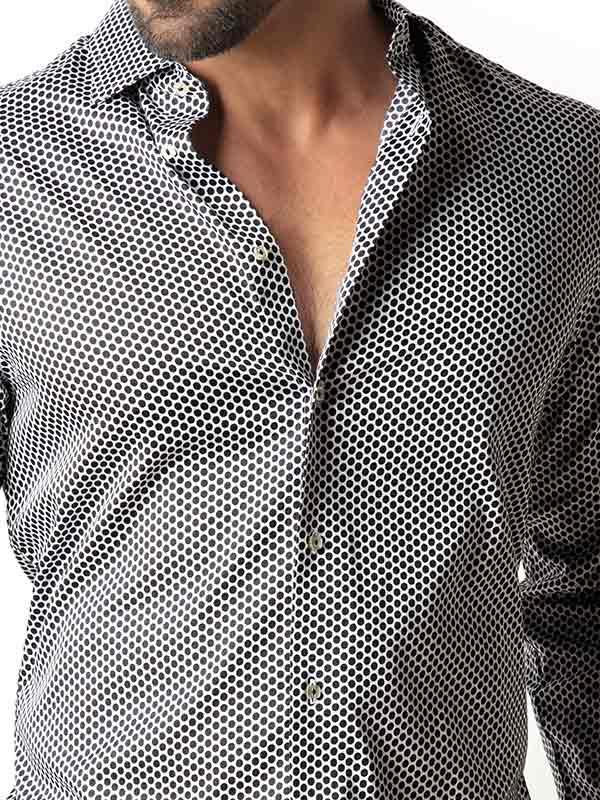 Carver White Printed Full sleeve single cuff Slim Fit  Blended Shirt