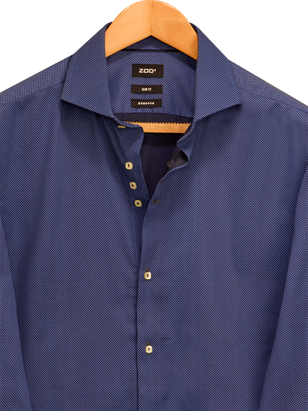 Casemiro Navy Printed Full Sleeve Single Cuff Slim Fit Blended Shirt