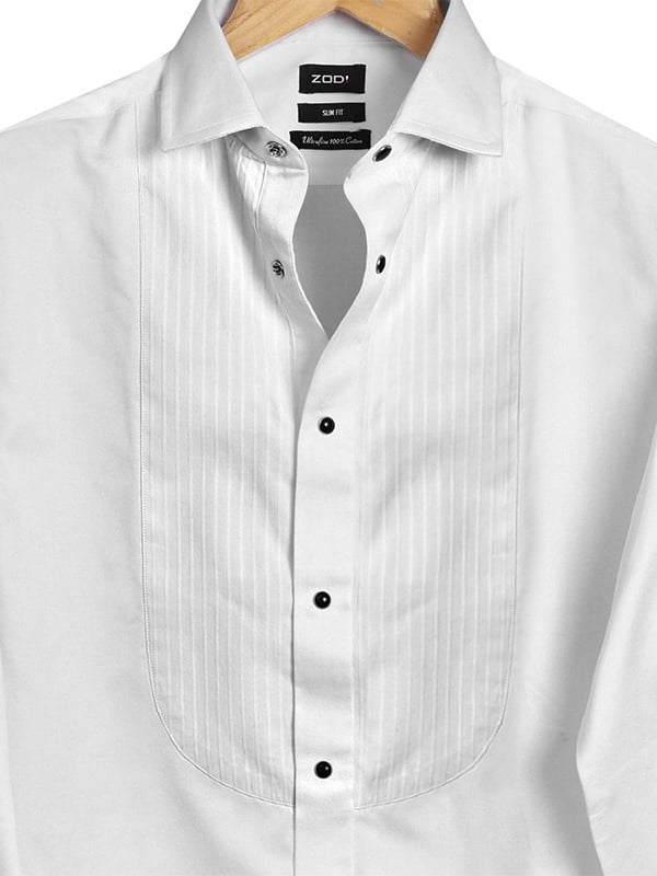 Casino White Cut Away Collar Full Sleeve Single Cuff Cotton Tuxedo Shirt