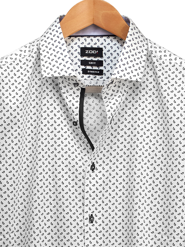 Cavo White Printed Full Sleeve Single Cuff Slim Fit Blended Shirt