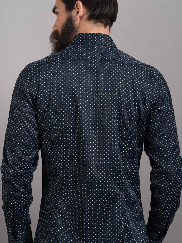 Cocorico Black Printed Full sleeve single cuff Slim Fit  Blended Shirt