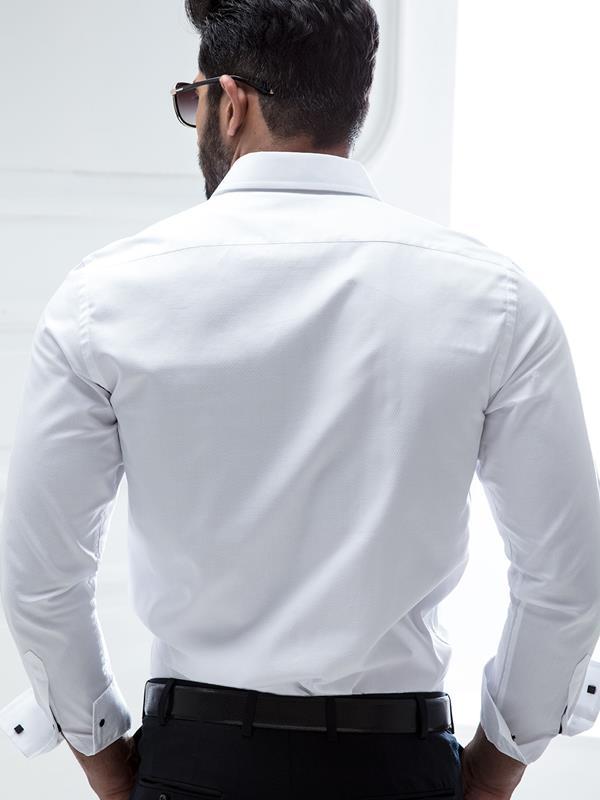 Bond White Tuxedo Full Sleeve Single Cuff Slim Fit Cotton Shirt