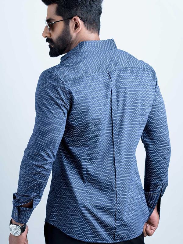 Dash Navy Printed Full sleeve single cuff Slim Fit  Blended Shirt