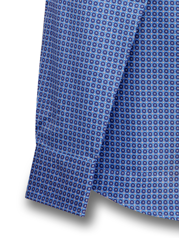 Depp Blue Printed Full Sleeve Single Cuff Slim Fit Blended Shirt