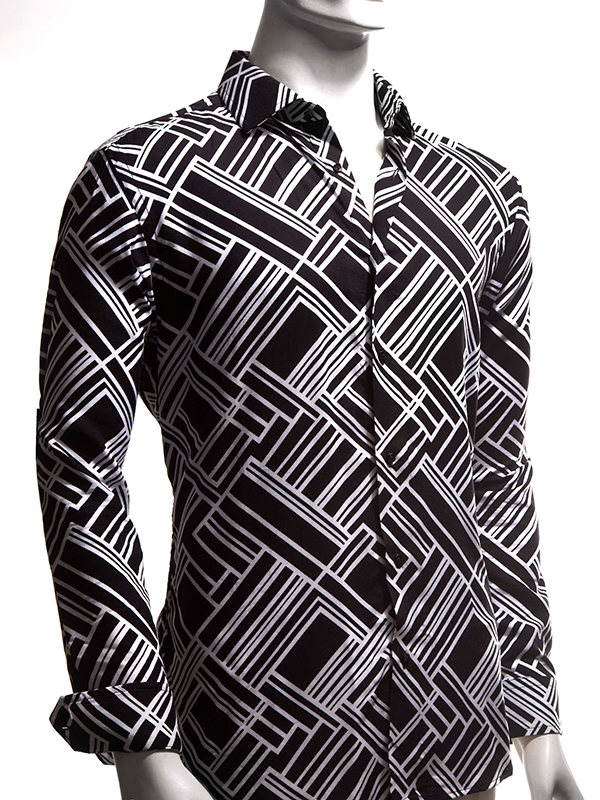 Diablo Black Printed Full Sleeve Single Cuff Slim Fit Viscose Shirt