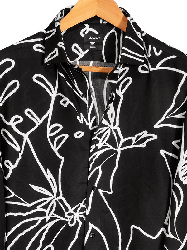 Diablo Black Printed Full Sleeve Single Cuff Slim Fit Blended Shirt