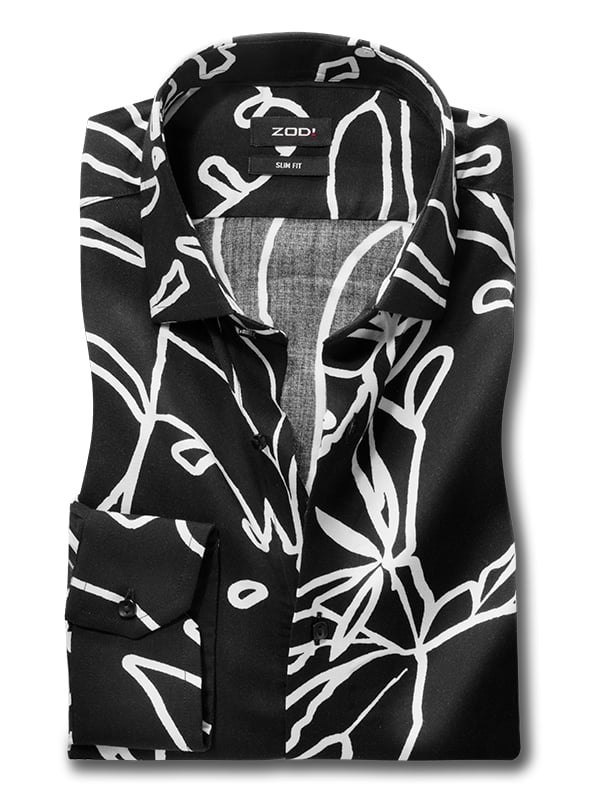 Diablo Black Printed Full Sleeve Single Cuff Slim Fit Blended Shirt