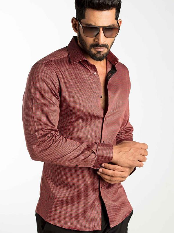 Diego Rust Printed Full sleeve single cuff Slim Fit  Blended Shirt