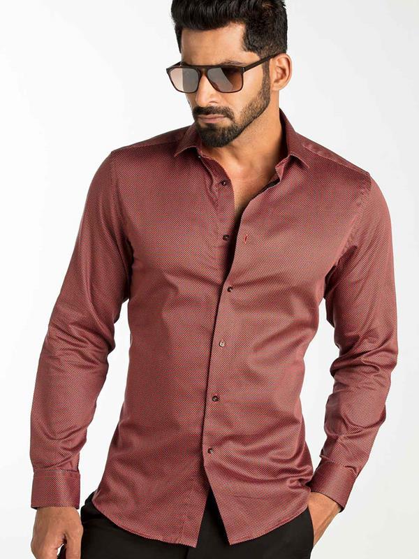 Diego Rust Printed Full sleeve single cuff Slim Fit  Blended Shirt