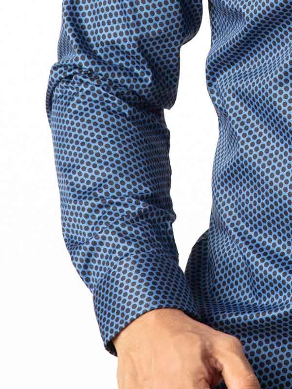 Dominic Blue Printed Full sleeve single cuff Slim Fit  Blended Shirt