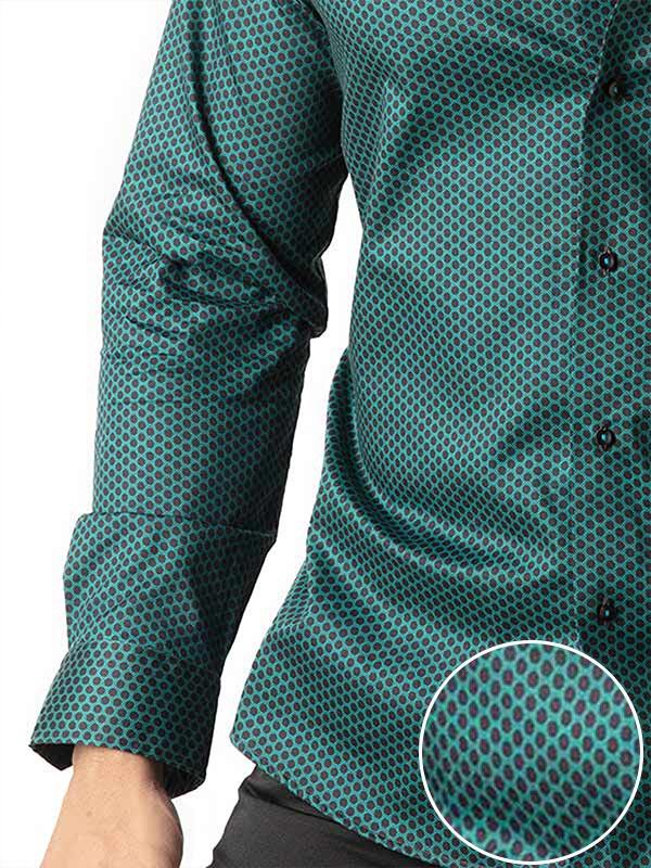 Dominic Teal Printed Full sleeve single cuff Slim Fit  Blended Shirt