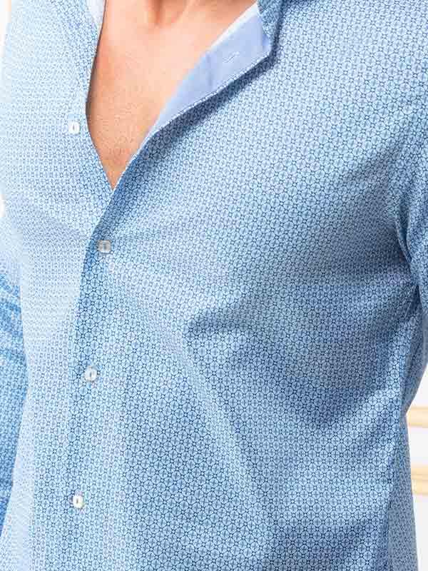 Eduardo Blue Printed Full sleeve single cuff Slim Fit  Blended Shirt