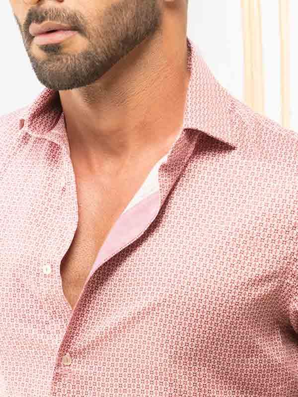 Eduardo Red Printed Full sleeve single cuff Slim Fit  Blended Shirt