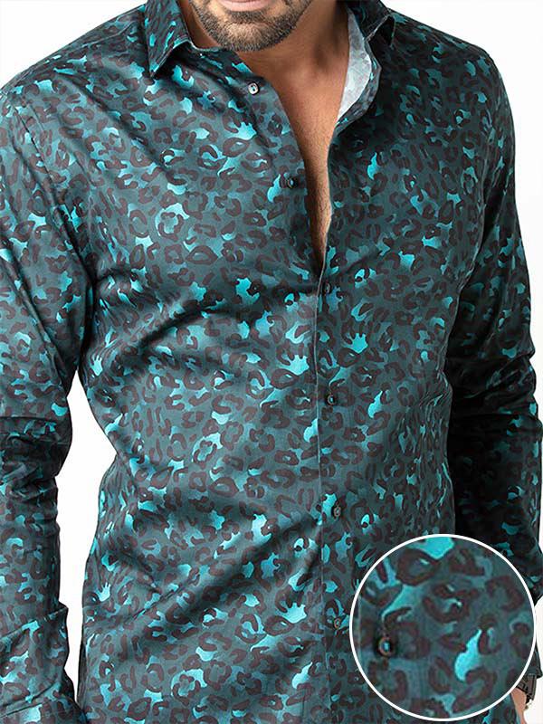 Euron Teal Printed Full sleeve single cuff Slim Fit  Blended Shirt