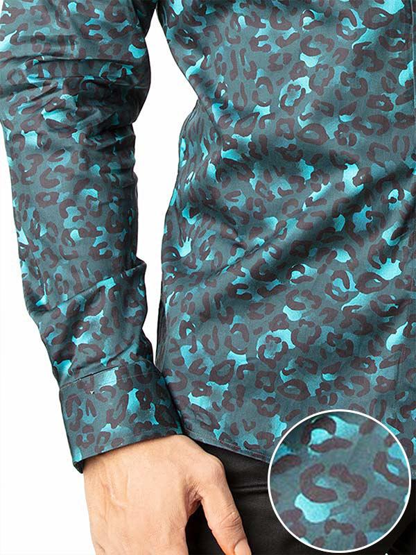 Euron Teal Printed Full sleeve single cuff Slim Fit  Blended Shirt