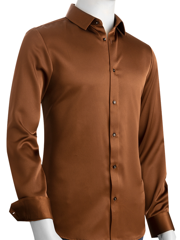 Fidel Chocolate Sateen Full Sleeve Single Cuff Slim Fit Polyester Shirt