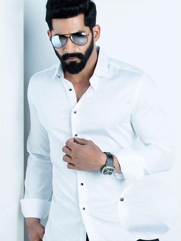 Fidel White Solid Full sleeve single cuff Slim Fit  Blended Shirt