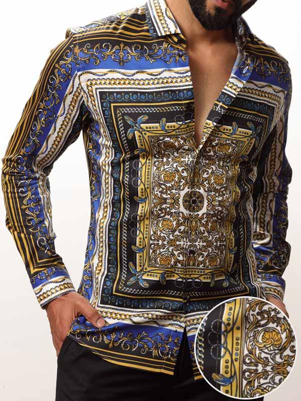 Francesco Cobalt Printed Full sleeve single cuff Slim Fit  Blended Shirt