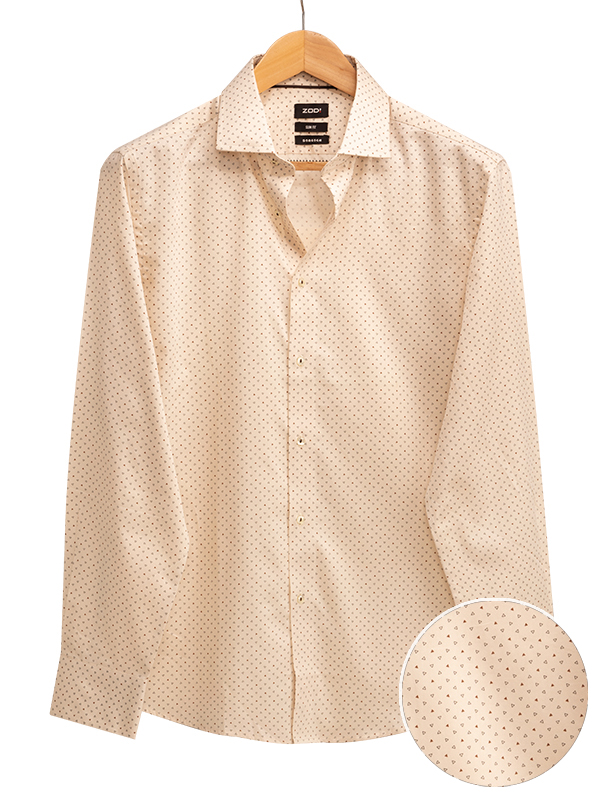 Fuse Cream Printed Full Sleeve Single Cuff Slim Fit Blended Shirt