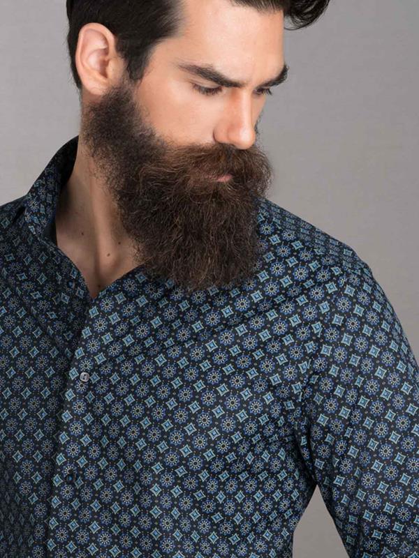 Galata Blue Printed Full sleeve single cuff Slim Fit  Blended Shirt