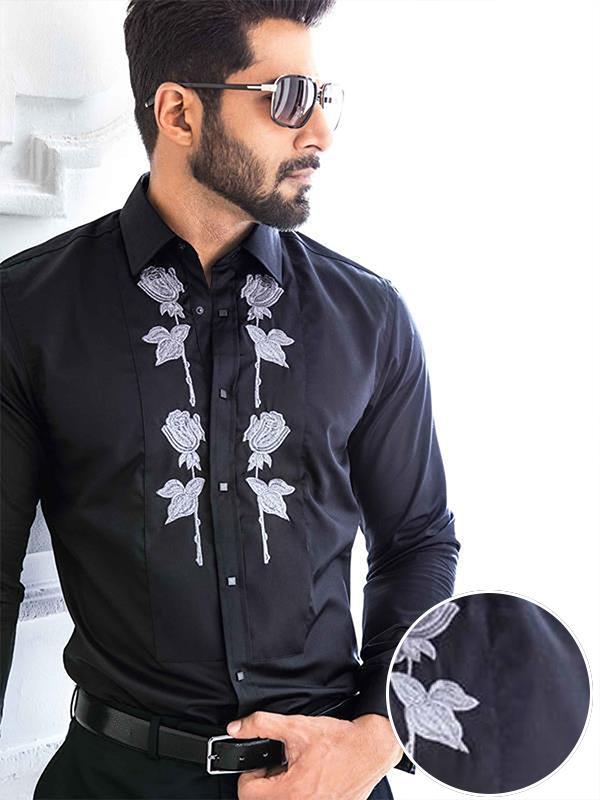 Garrix Black Solid Full sleeve single cuff Slim Fit  Cotton Shirt