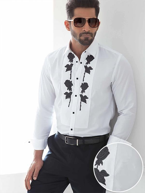 Garrix White Solid Full sleeve single cuff Slim Fit  Cotton Shirt