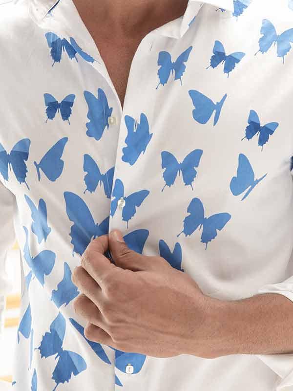 Gilberto White Printed Full sleeve single cuff Slim Fit  Blended Shirt