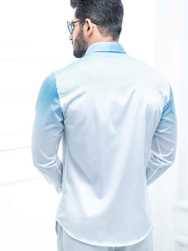 Guetta Blue Printed Full sleeve single cuff Slim Fit  Blended Shirt