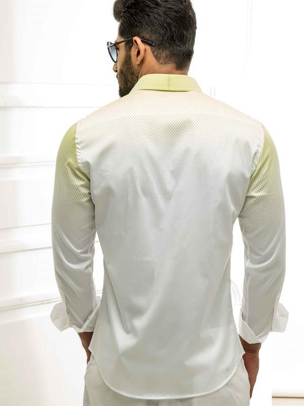 Guetta Green Printed Full sleeve single cuff Slim Fit  Blended Shirt
