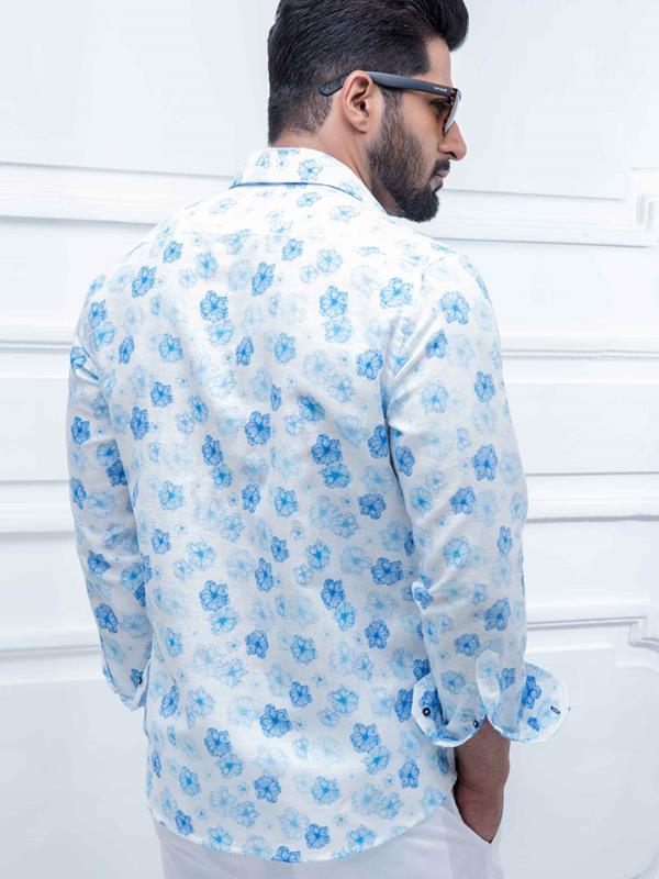 Hardwell Blue Printed Full sleeve single cuff Slim Fit  Blended Shirt