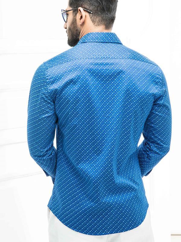 Harris Cobalt Printed Full sleeve single cuff Slim Fit  Cotton Shirt