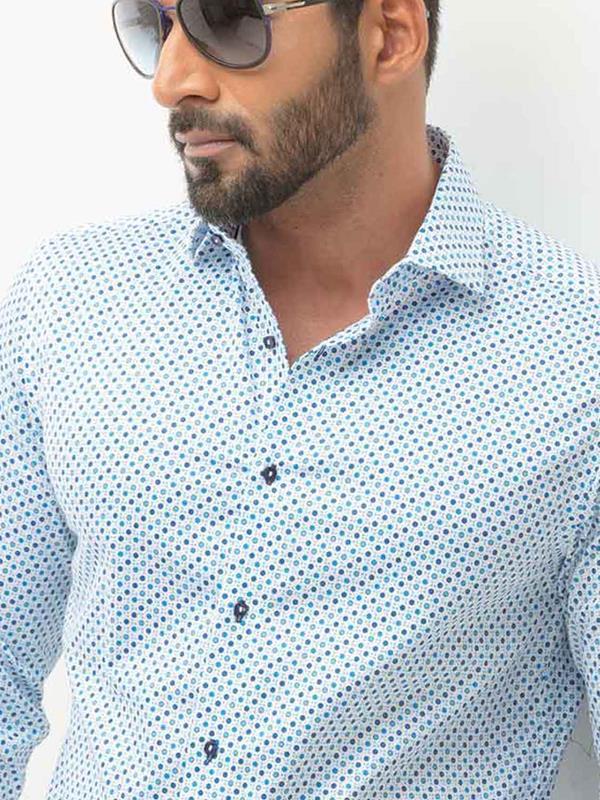 Harris White Printed Full sleeve single cuff Slim Fit  Blended Shirt