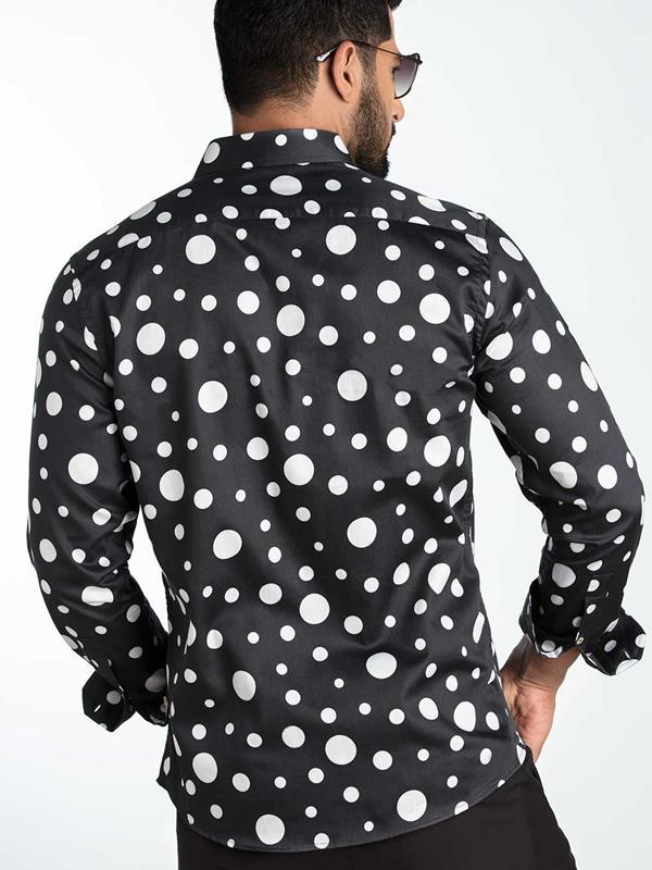 Hawtin Black Printed Full sleeve single cuff Slim Fit  Blended Shirt