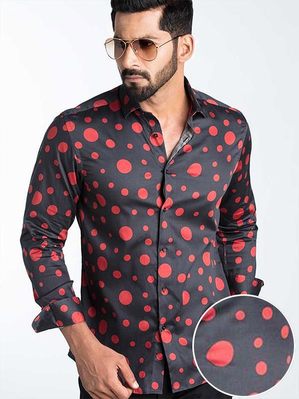 Hawtin Red Printed Full sleeve single cuff Slim Fit  Blended Shirt