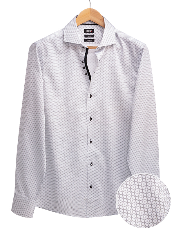 Iniesta White Printed Full Sleeve Single Cuff Slim Fit Blended Shirt