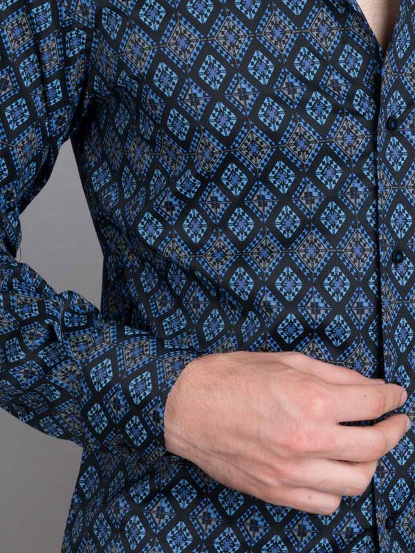 Istanbul Blue Printed Full sleeve single cuff Slim Fit  Blended Shirt