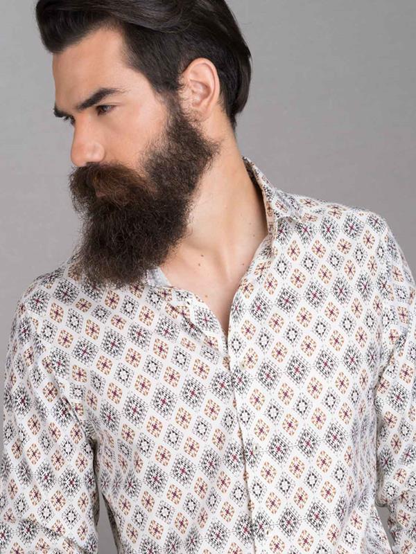 Istanbul Ecru Printed Full sleeve single cuff Slim Fit  Blended Shirt