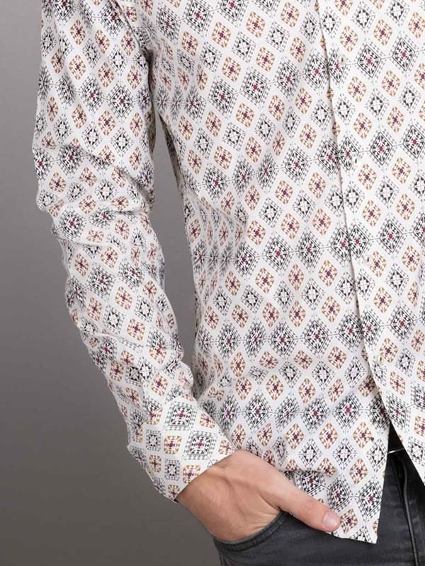 Istanbul Ecru Printed Full sleeve single cuff Slim Fit  Blended Shirt