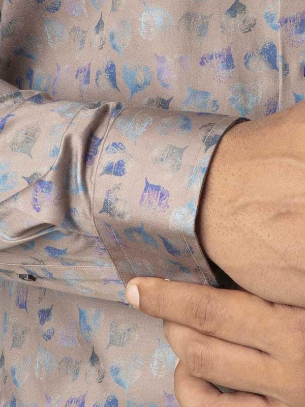 Jaimie Light Grey Printed Full sleeve single cuff Slim Fit  Blended Shirt