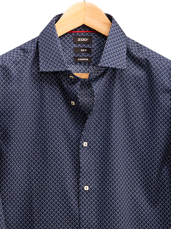 Lavo Navy Printed Full Sleeve Single Cuff Slim Fit Blended Shirt