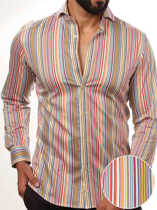 Lorenzo Orange Striped Full sleeve single cuff Slim Fit  Blended Shirt