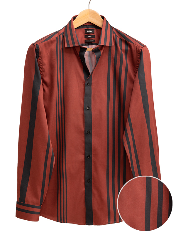 Lucas Burgundy Striped Full Sleeve Single Cuff Slim Fit Blended Shirt