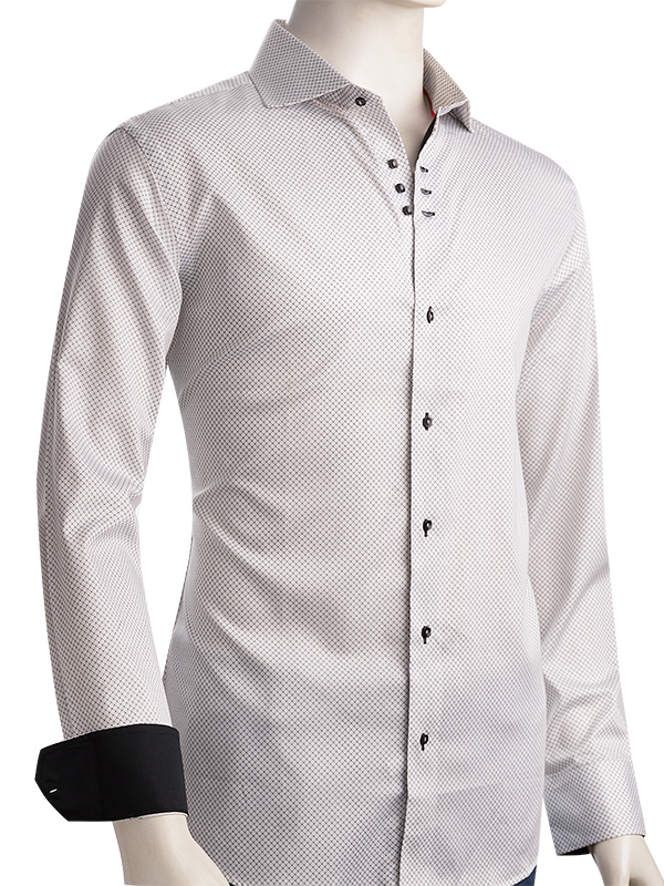 Luiz White Printed Full Sleeve Single Cuff Slim Fit Blended Shirt