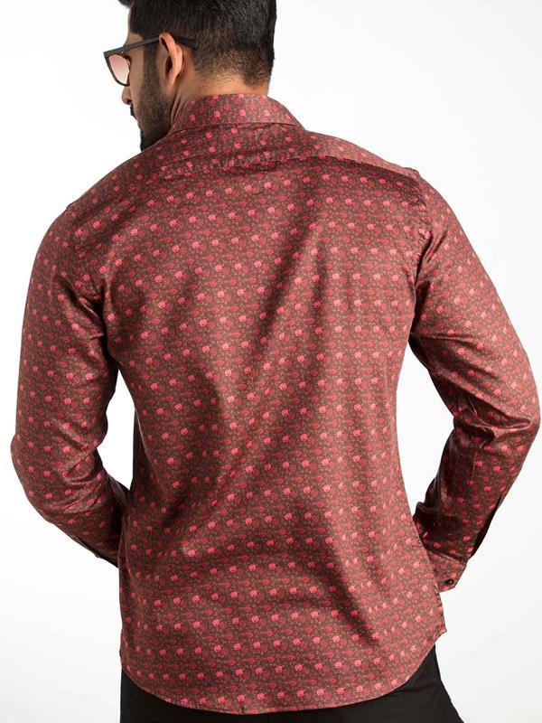 Maceo Rust Printed Full sleeve single cuff Slim Fit  Blended Shirt